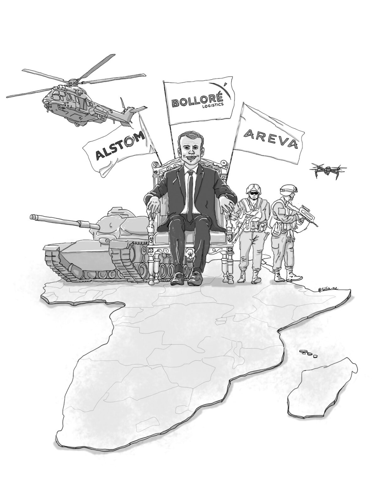 Dessin : l'impérialisme français trônant sur le nord-ouest de l'Afrique